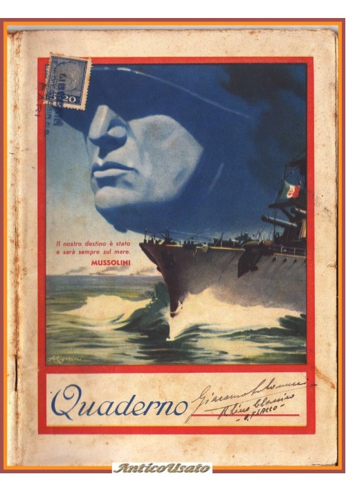 Quaderno Mussolini Mare Nostrum Scolastico Vintage fascismo